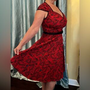 Pinup girl Spanish fan dress fit and flare with belt. Never worn